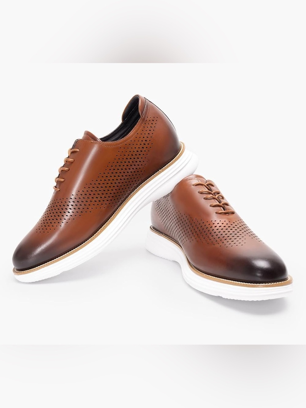 Height Increase CMR Chamaripa Men’s Brown Leather Elevator Oxford Sneakers 7.5